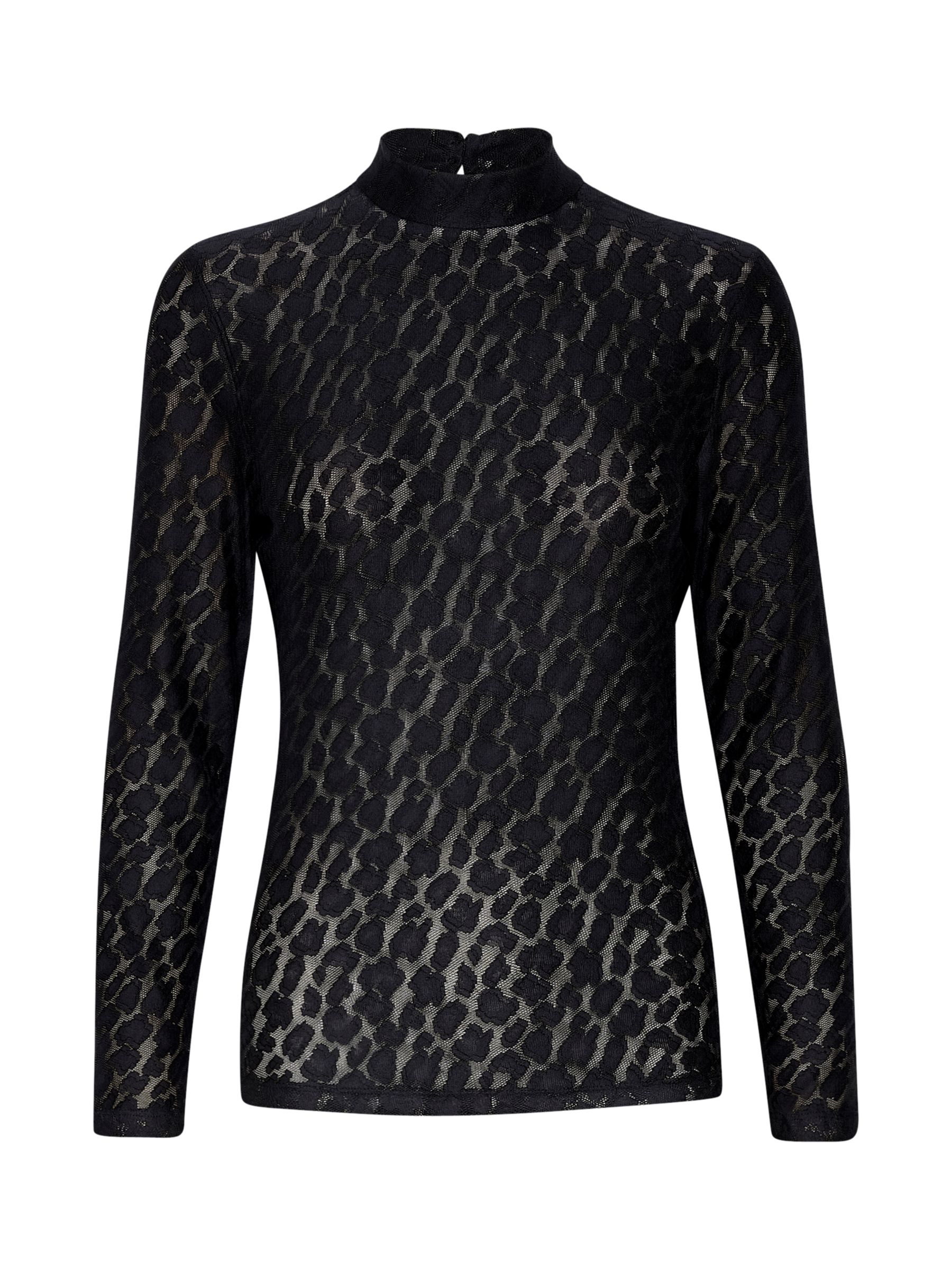 Saint Tropez Rasmin Slim Fit Mock Neck Mesh Blouse, Black at John Lewis ...