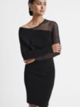 Reiss Deanna Bodycon Knitted Sheer Sleeve Dress, Black