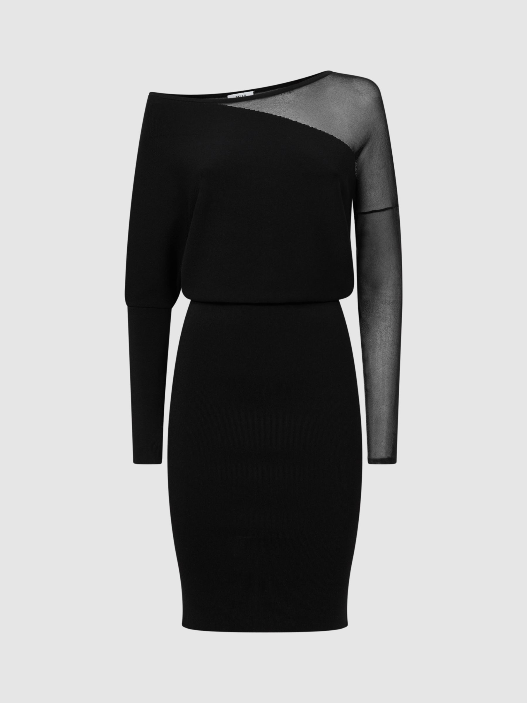 Buy Reiss Deanna Bodycon Knitted Sheer Sleeve Dress, Black Online at johnlewis.com
