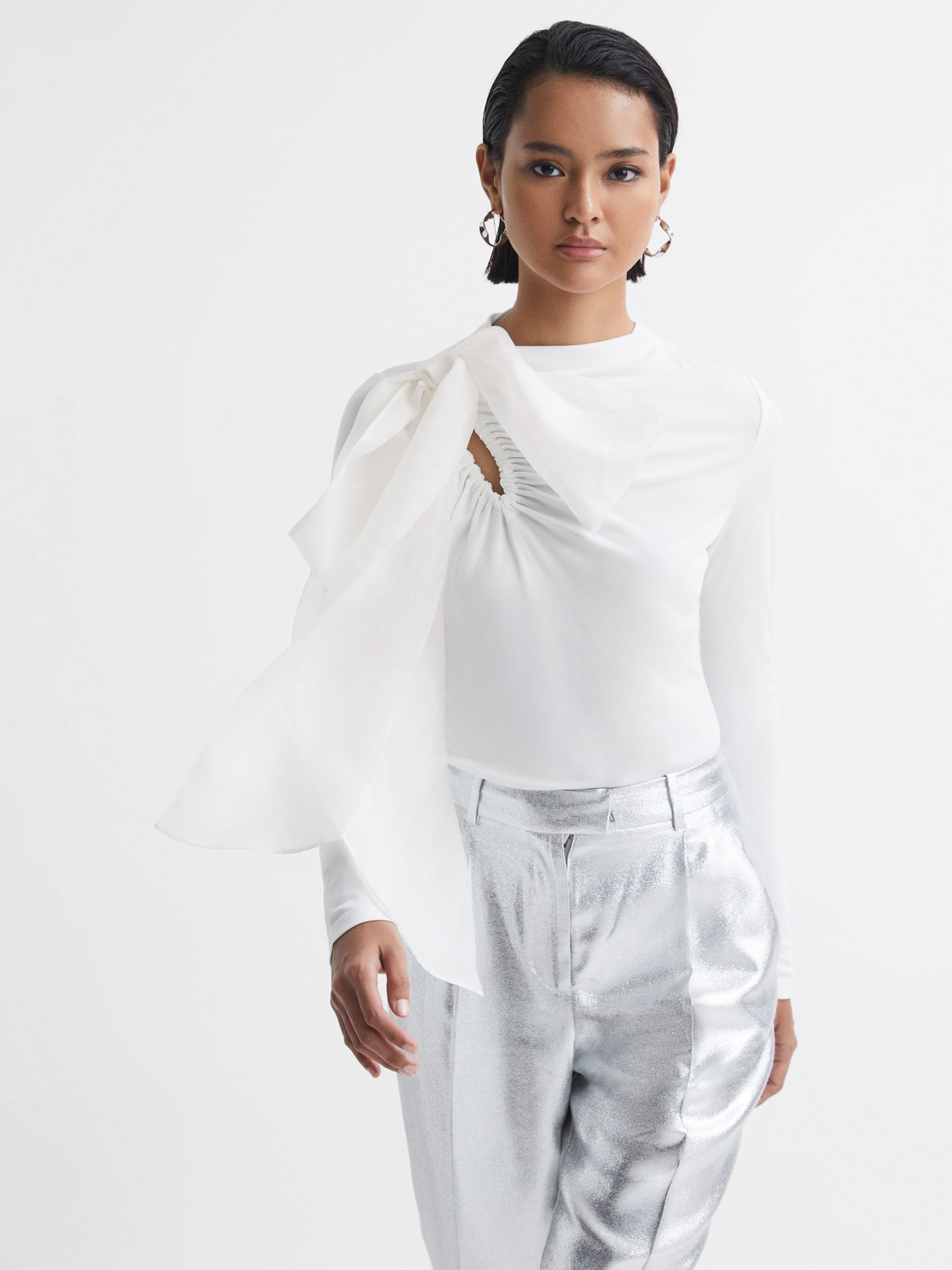 Reiss Mabel Bow Detail Long Sleeve Top, White £168.00