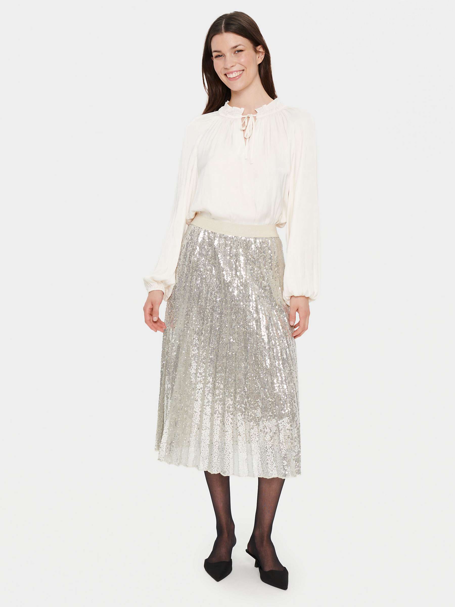 Saint Tropez Benisa Sequin Pleated Skirt, Silver at John Lewis & Partners