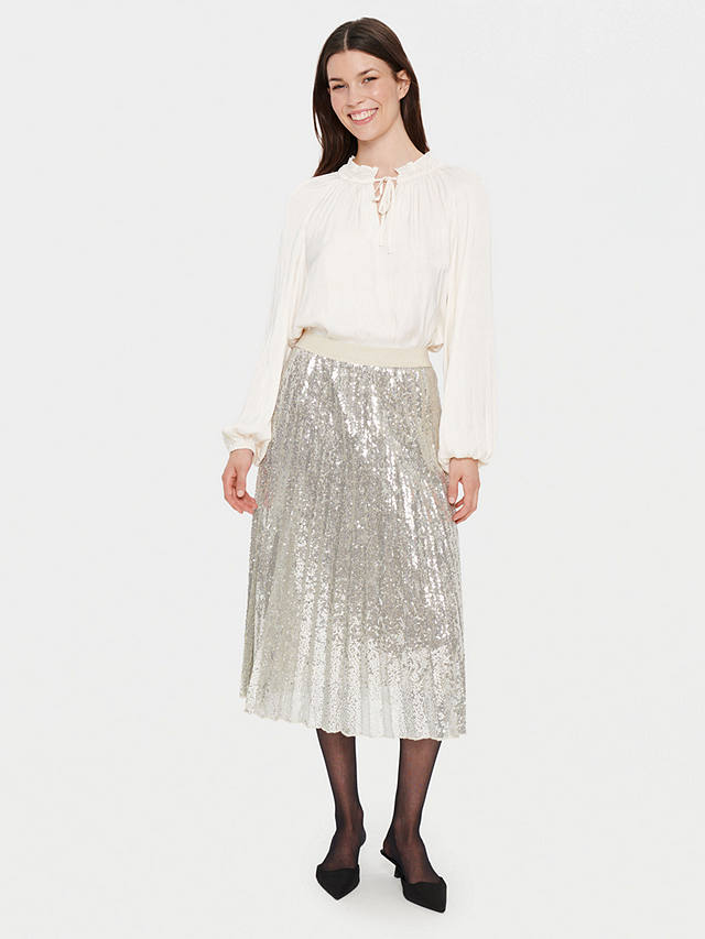 Saint Tropez Benisa Sequin Pleated Skirt, Silver