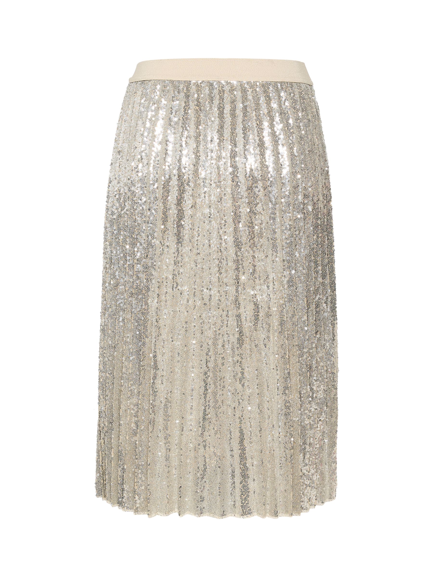 Saint Tropez Benisa Sequin Pleated Skirt, Silver at John Lewis & Partners