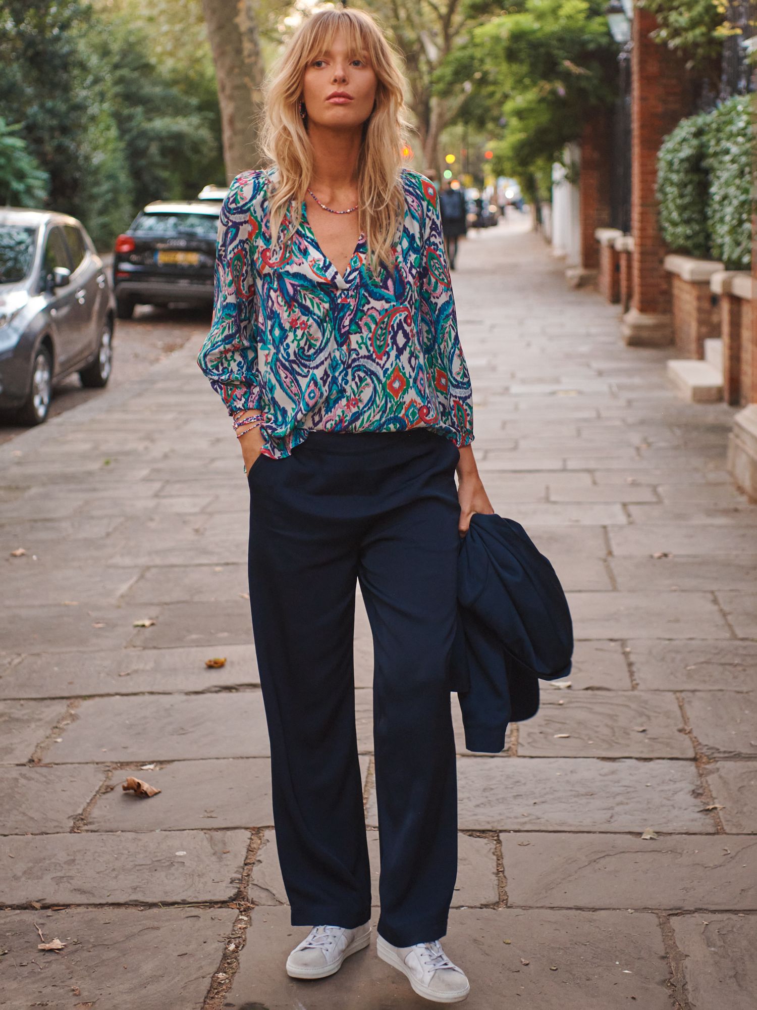 Buy NRBY Thea Matte Satin Wide Leg Trousers, Navy Online at johnlewis.com