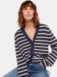 Whistles Wool Blend Striped Cardigan, Navy/Multi