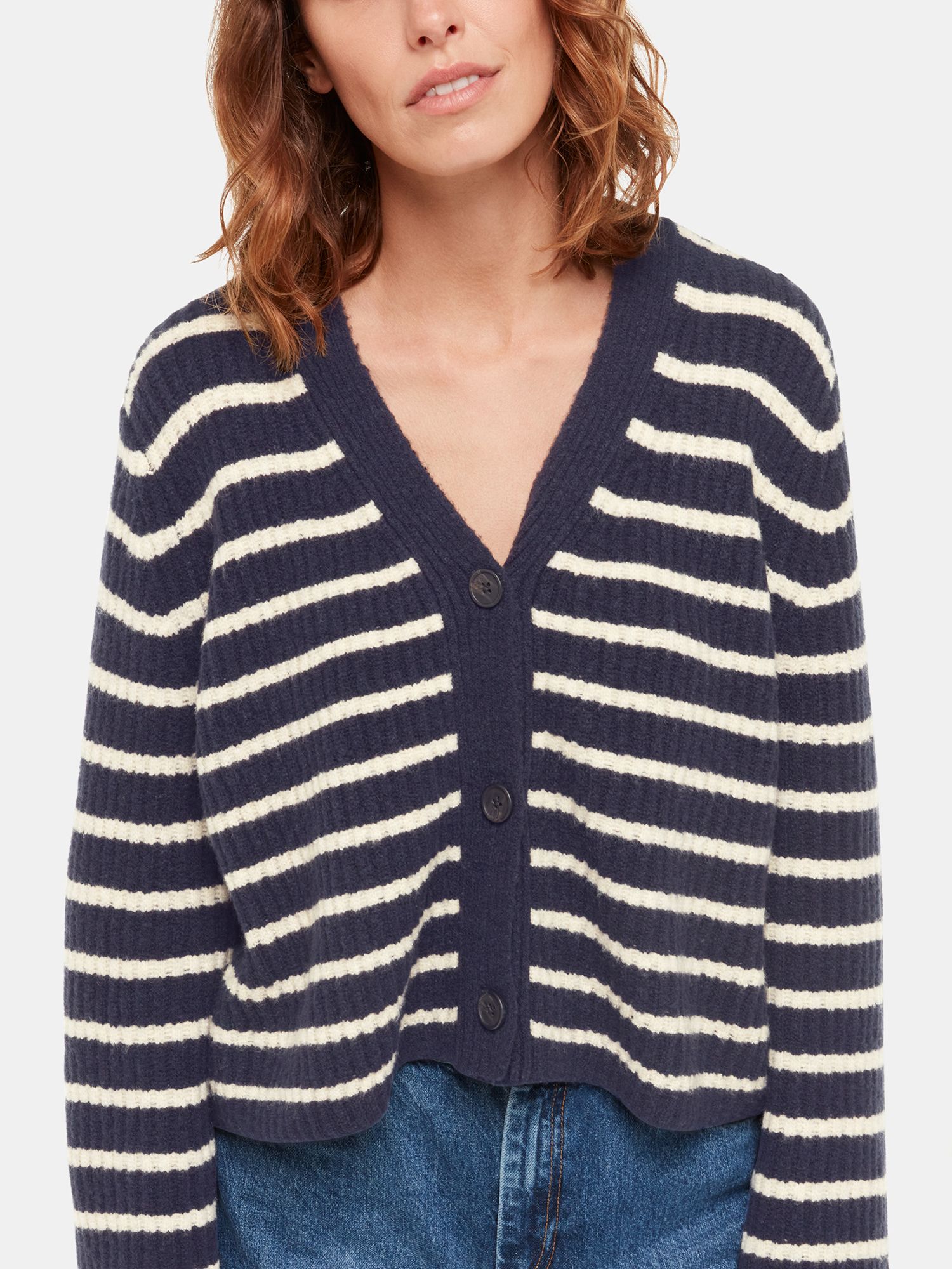 Buy Whistles Wool Blend Striped Cardigan, Navy/Multi Online at johnlewis.com