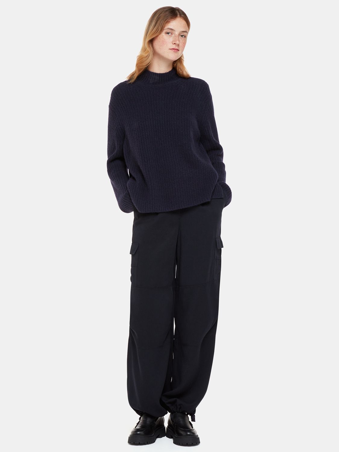 Buy Whistles Wool Blend Rib Knit Funnel Neck Jumper, Navy Online at johnlewis.com