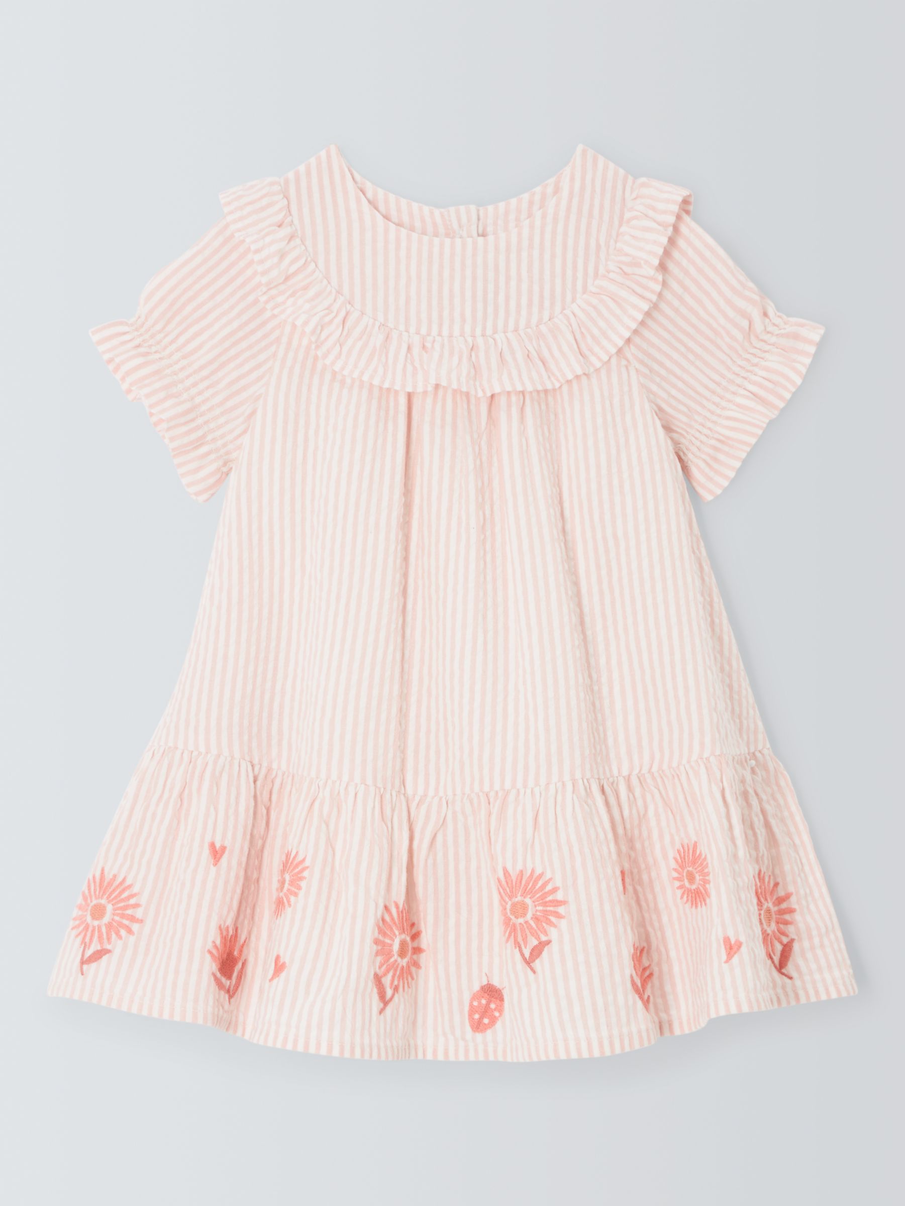 John Lewis Baby Stripe Seersucker Dress, Pink, 2-3 years