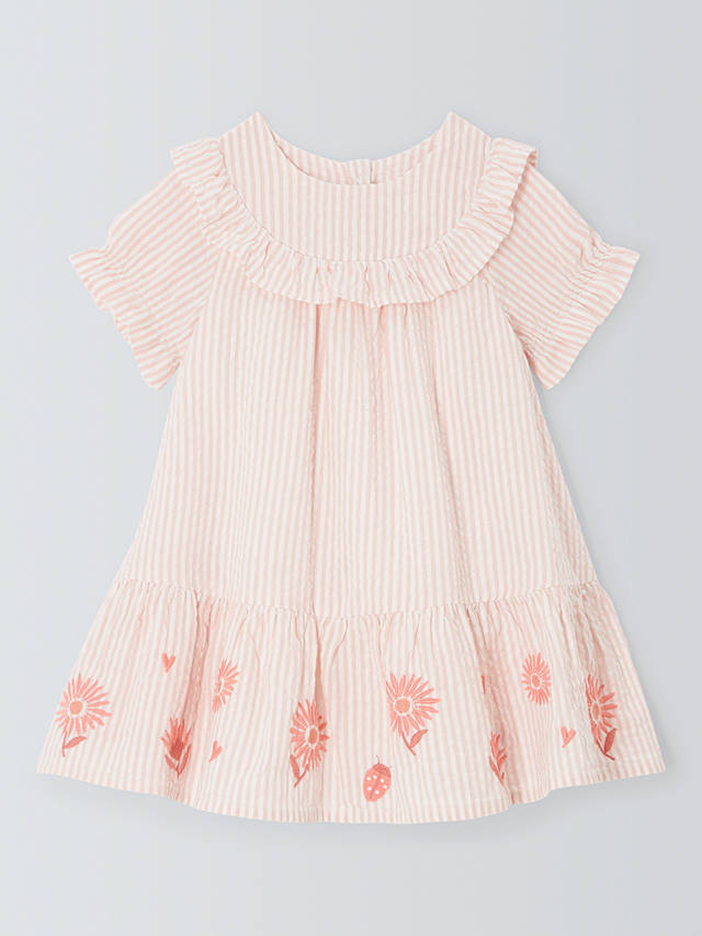 John Lewis Baby Stripe Seersucker Dress, Pink