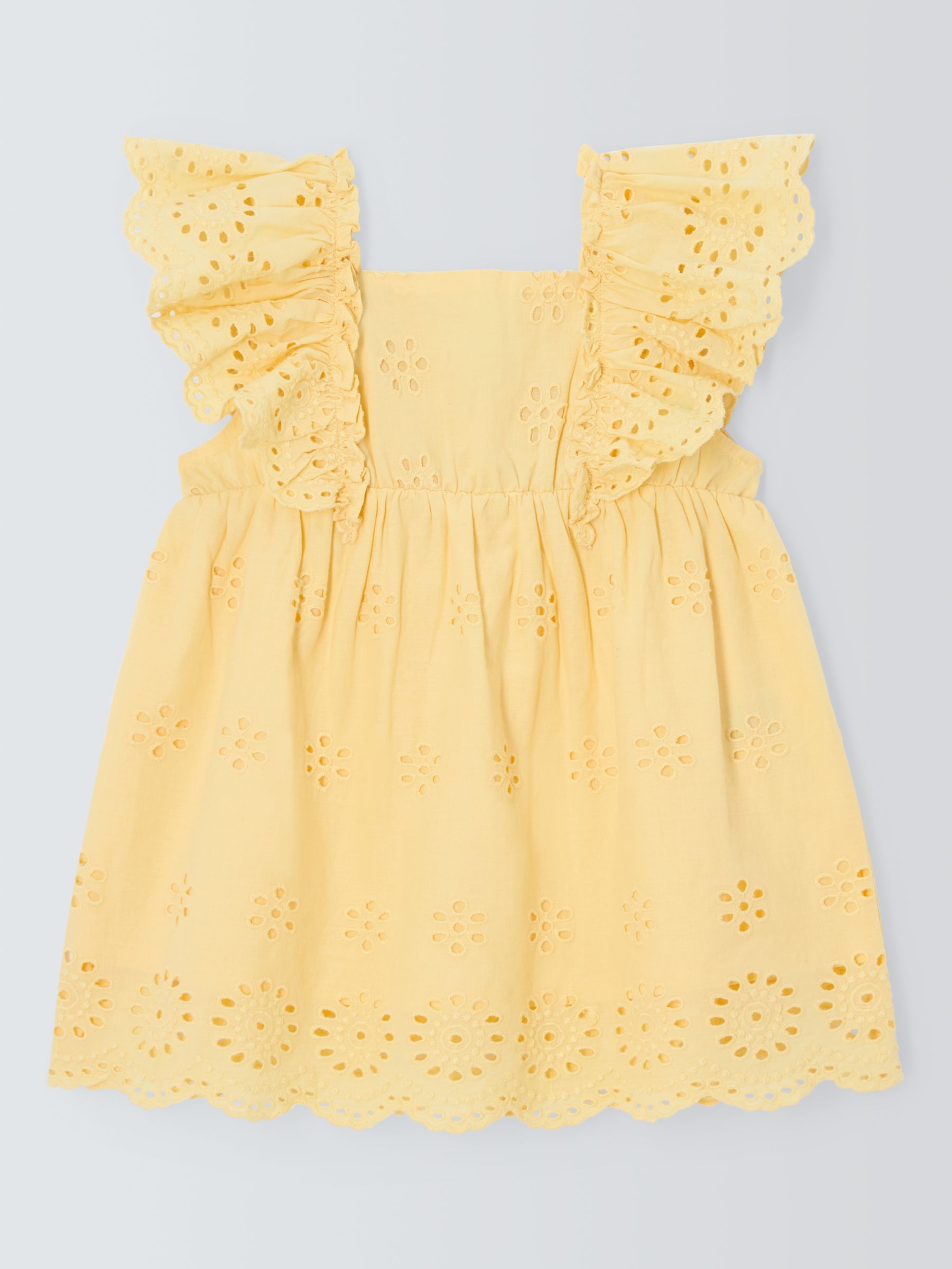 John Lewis Baby Broderie Dress, Yellow, 2-3 years