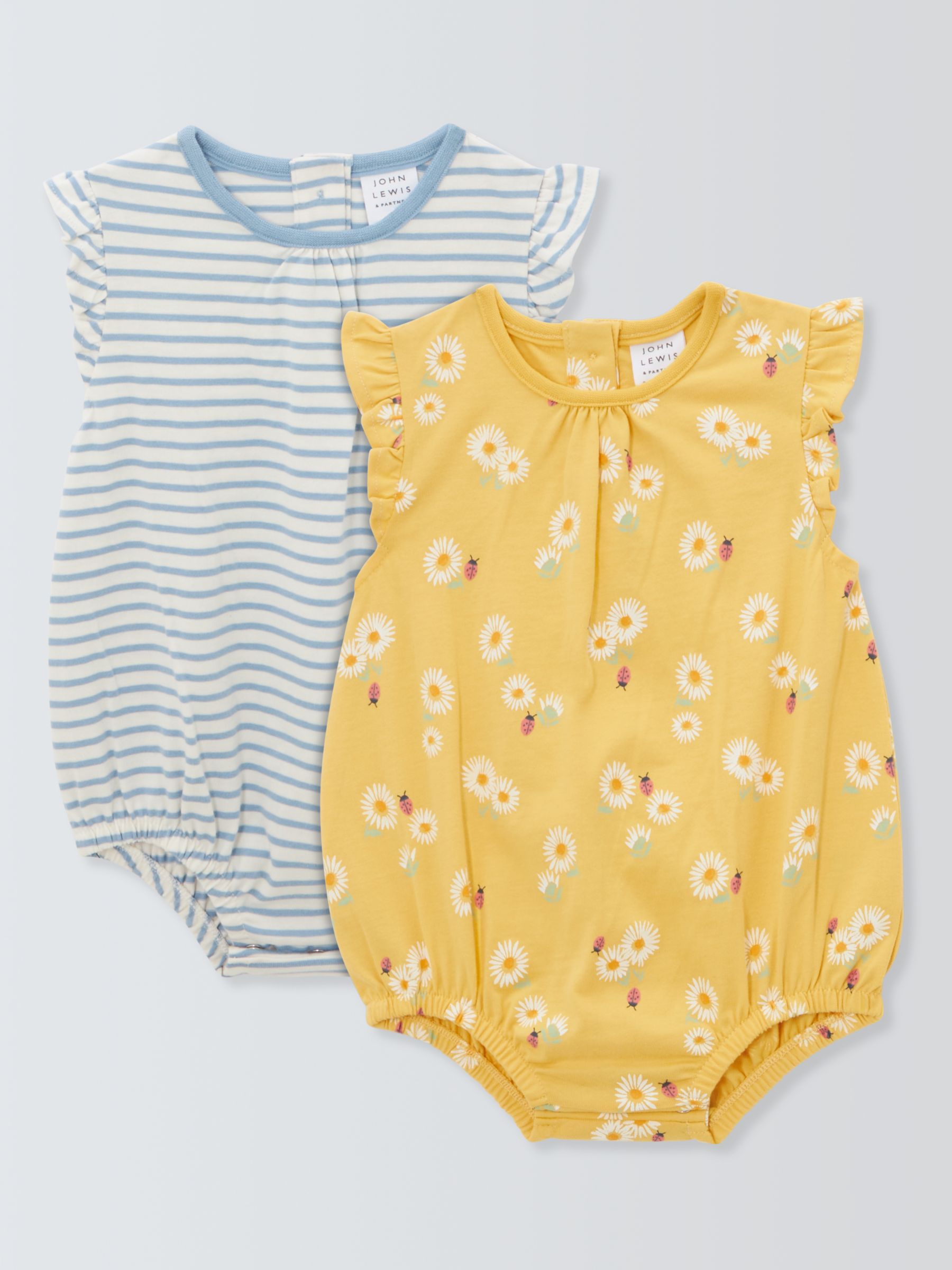 John Lewis Baby Floral Stripe Ruffle Bodysuits, Pack of 2, Multi, 6-9 months