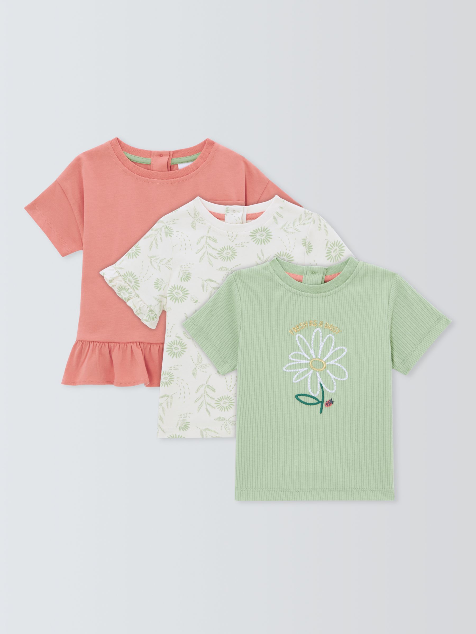 John Lewis Baby Floral Mix Top, Pack of 3, Multi, 6-9 months