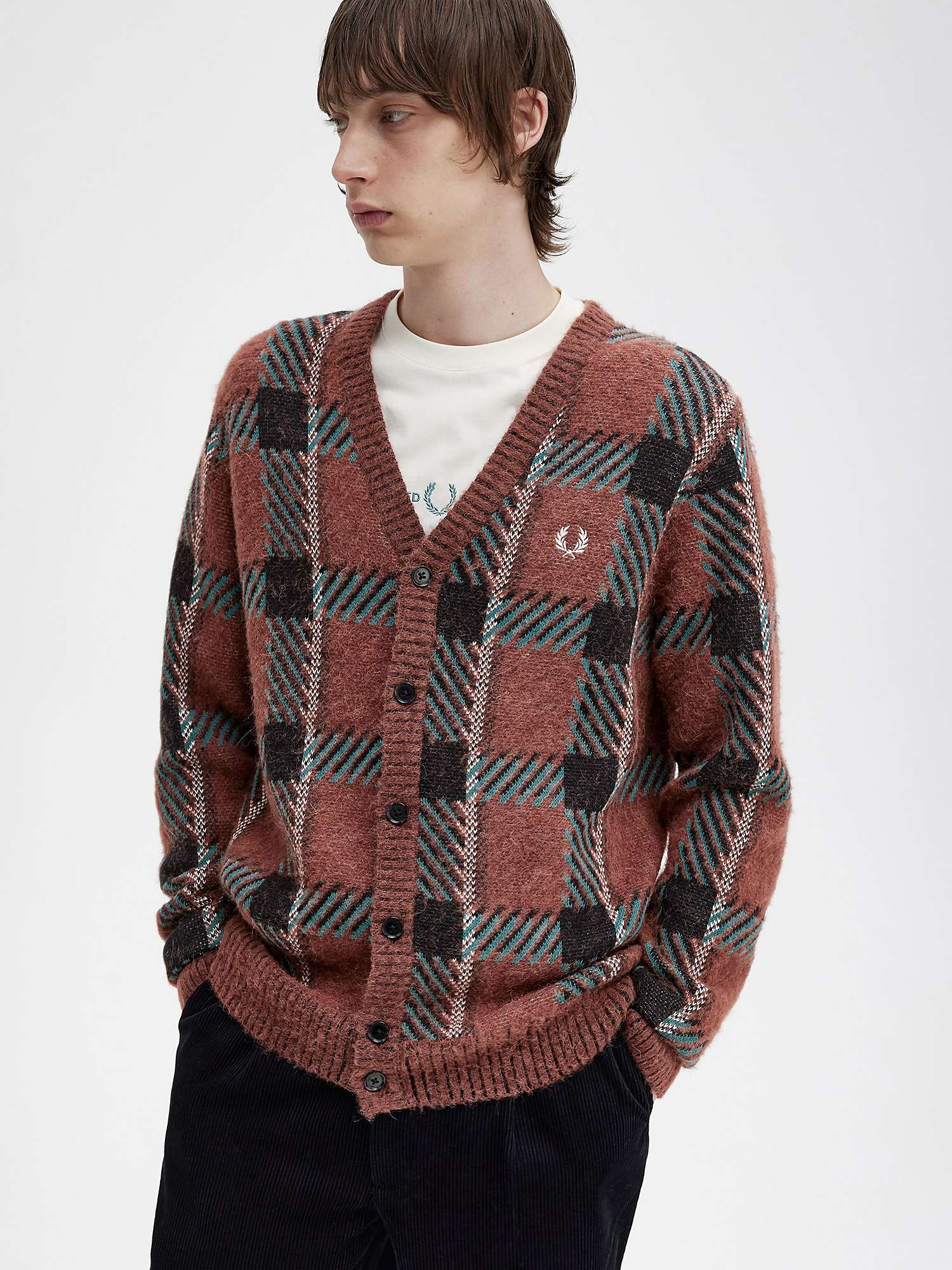 Buy Fred Perry Tartan Relaxed Fit Cardigan, Brown/Multi Online at johnlewis.com