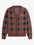Fred Perry Tartan Relaxed Fit Cardigan, Brown/Multi, Brown/Multi