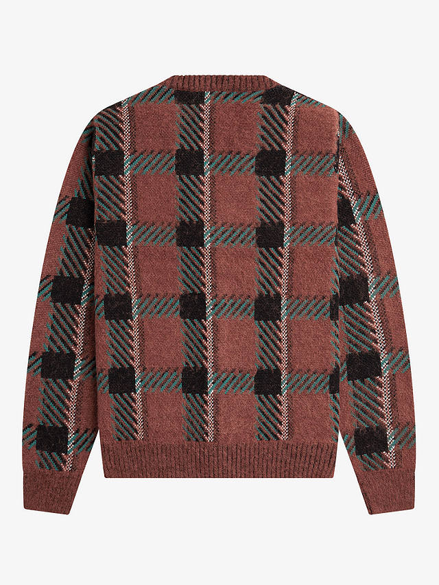 Fred Perry Tartan Relaxed Fit Cardigan, Brown/Multi