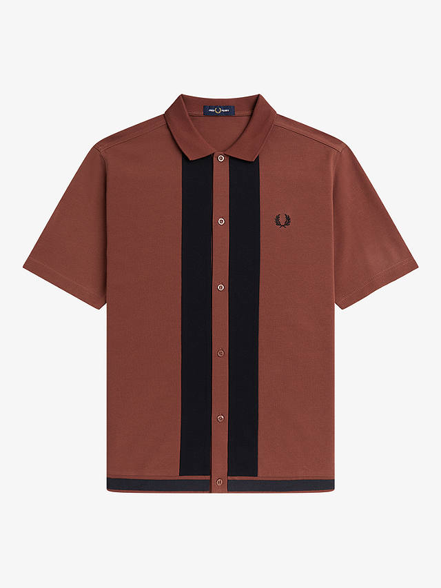 Fred Perry Short Sleeve Panel Polo Shirt, Brown/Black