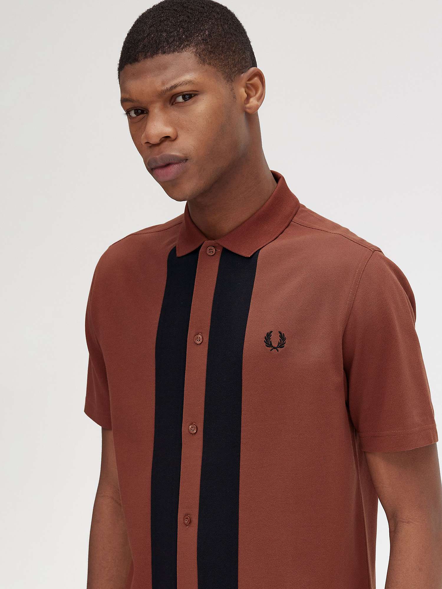 Buy Fred Perry Short Sleeve Panel Polo Shirt, Brown/Black Online at johnlewis.com