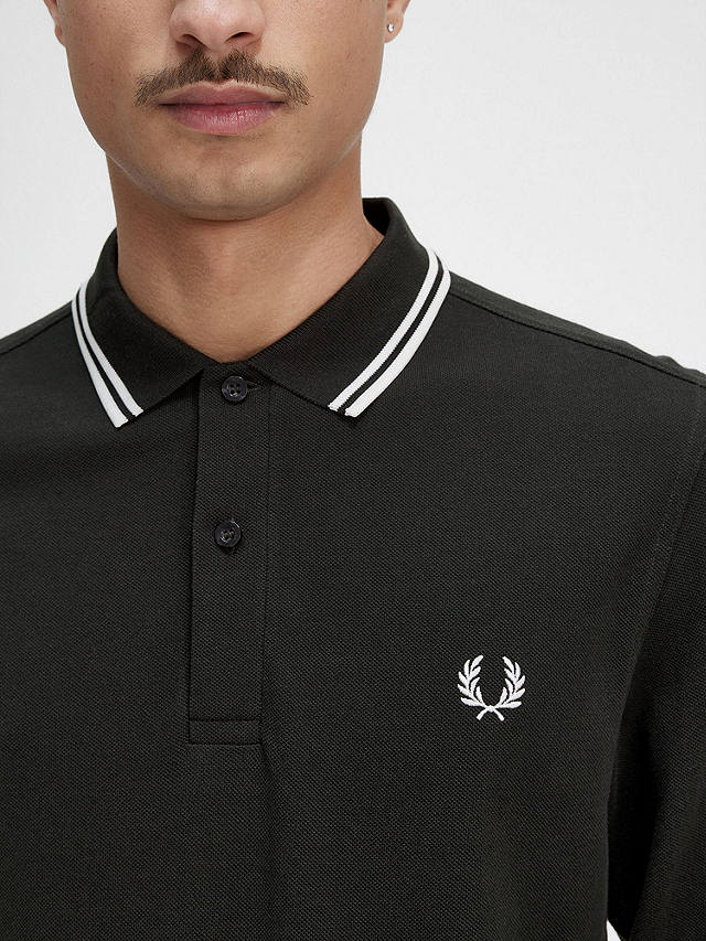 Fred Perry Twin Tipped Long Sleeve Polo Shirt, Night Green