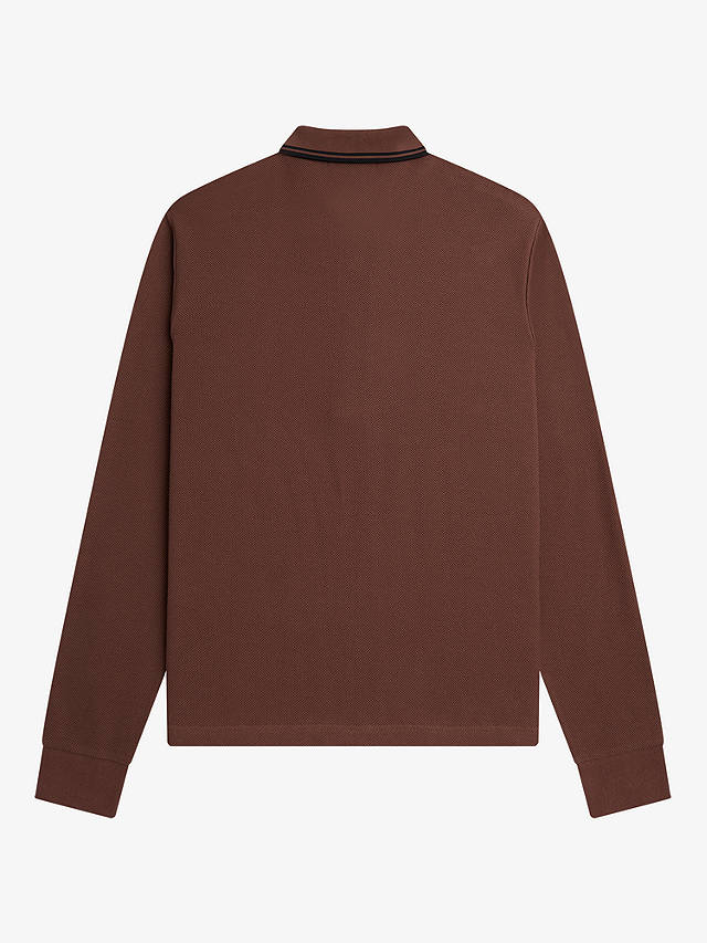Fred Perry Long Sleeve Cotton Polo Shirt, Whiskey Brown