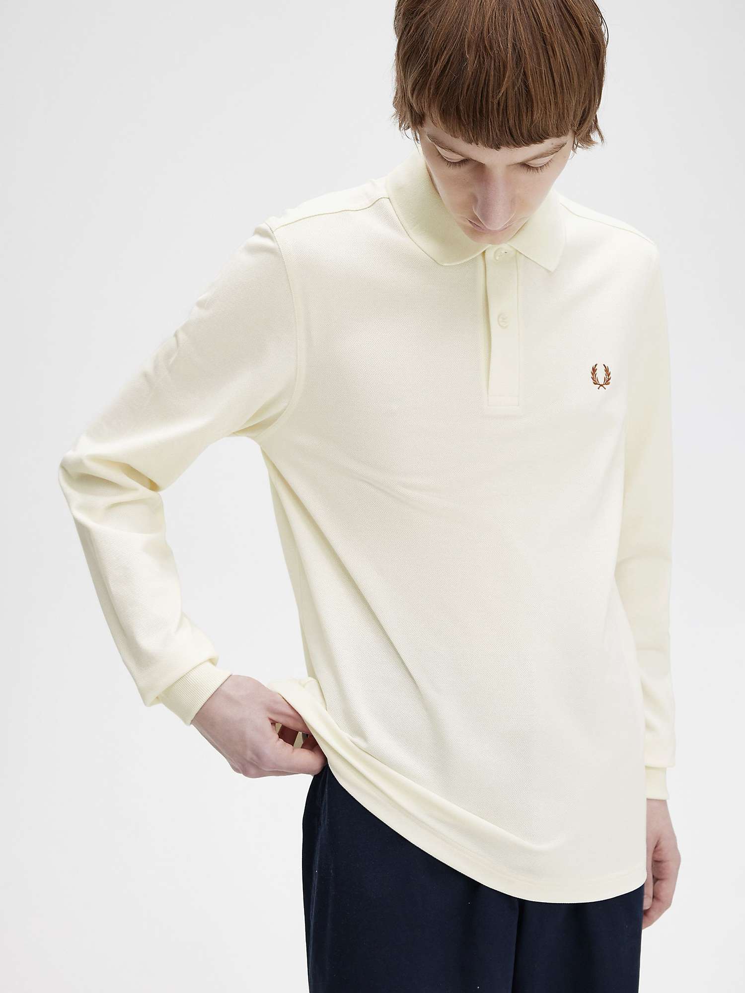 Buy Fred Perry Long Sleeve Tennis Polo Shirt, Ecru Online at johnlewis.com