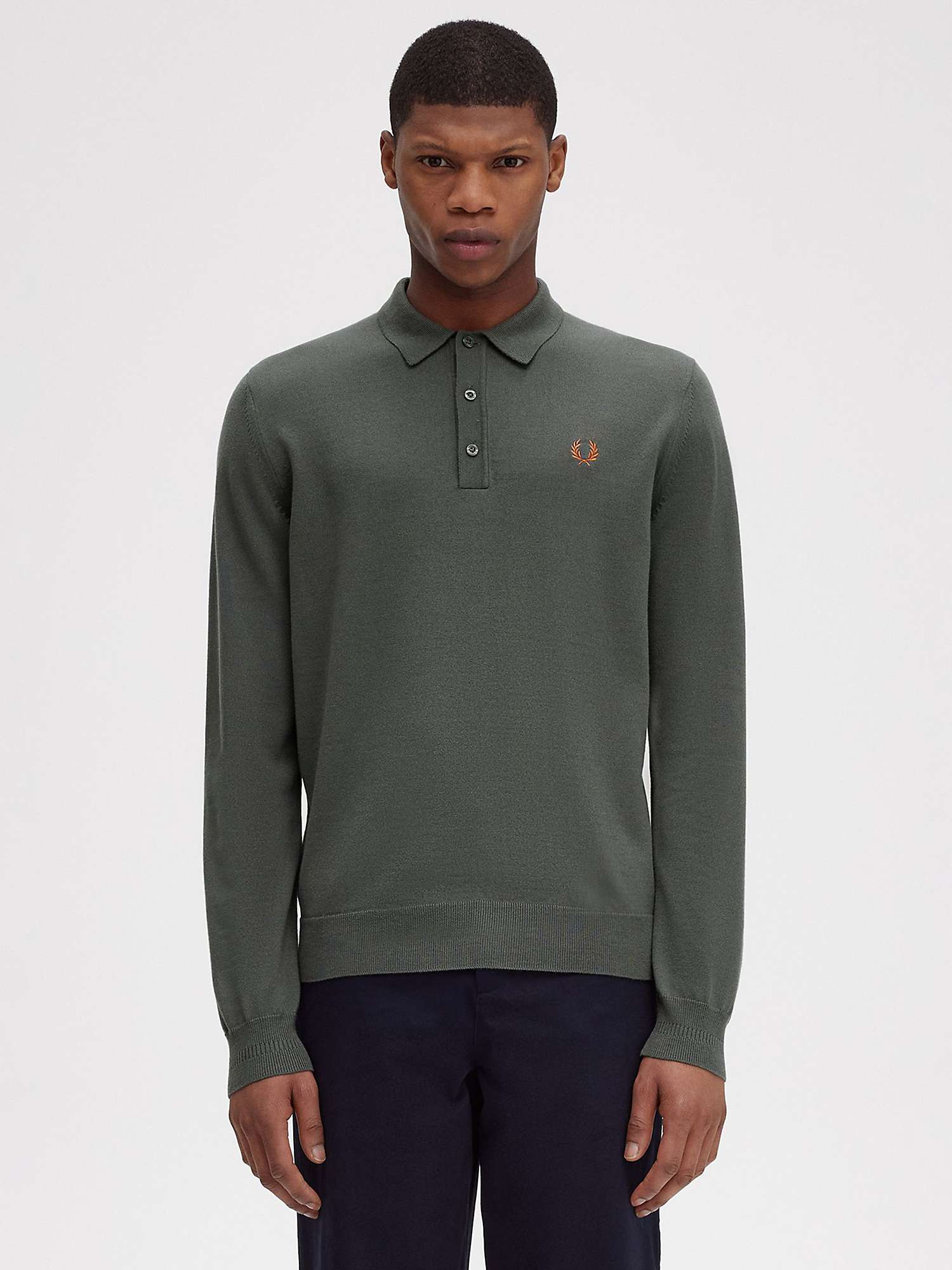 Buy Fred Perry Long Sleeve Wool Blend Polo Shirt, Field Green Online at johnlewis.com