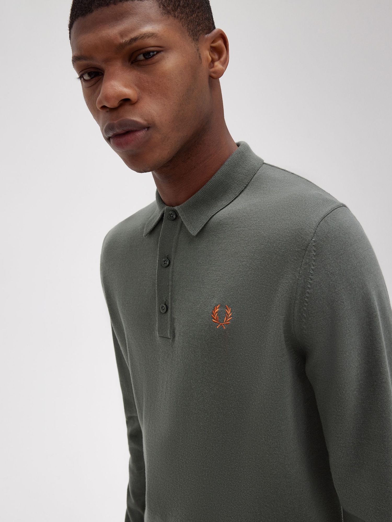 Fred Perry Long Sleeve Wool Blend Polo Shirt, Field Green, S