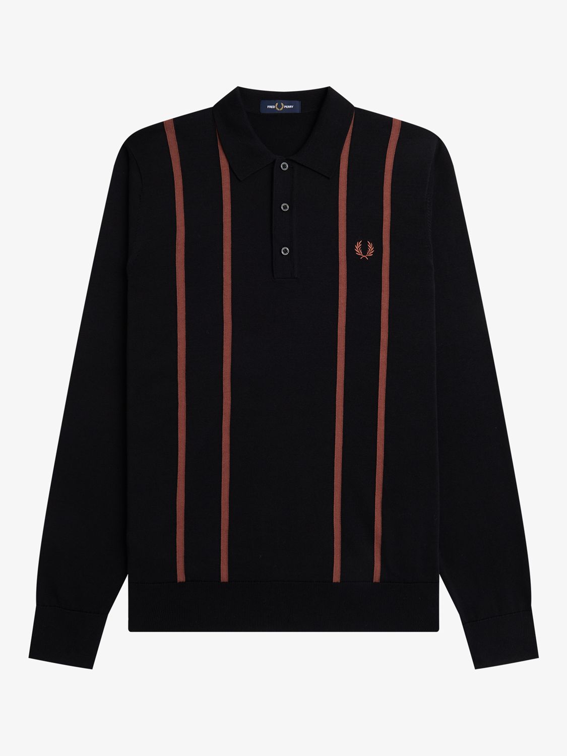Fred Perry Textured Knit Long Sleeve Polo Shirt, Black/Red, XL