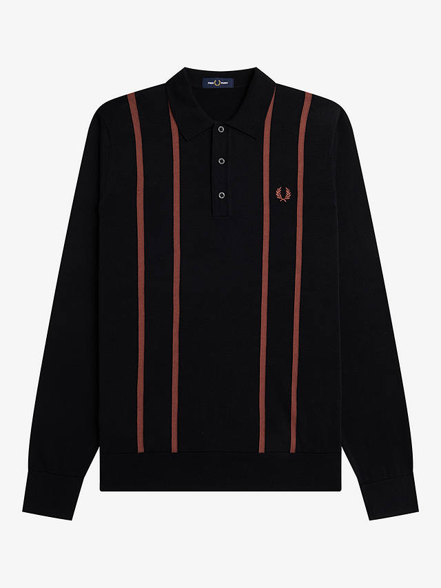 Fred Perry Textured Knit Long Sleeve Polo Shirt, Black/Red