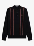 Fred Perry Textured Knit Long Sleeve Polo Shirt, Black/Red