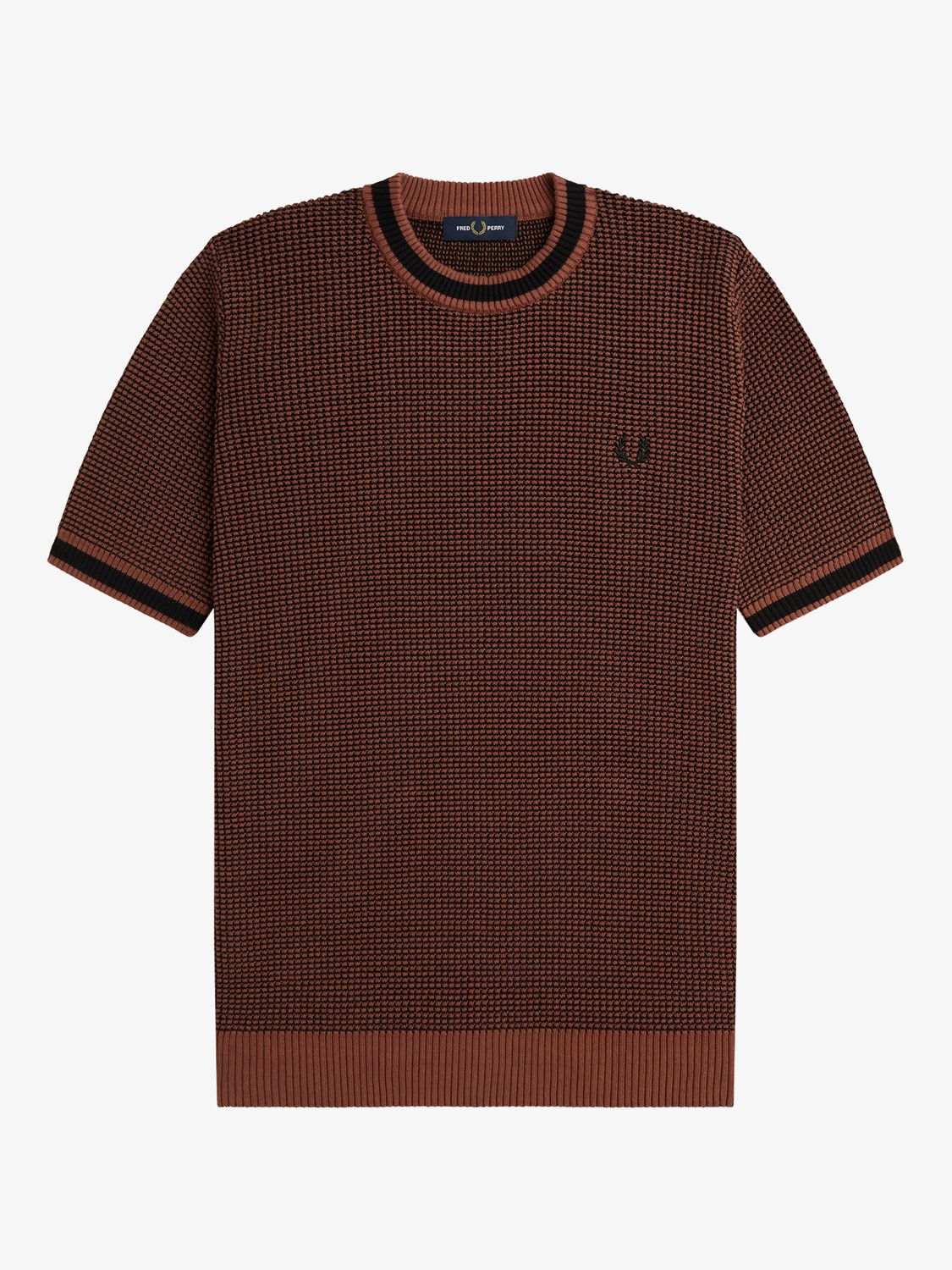 Fred Perry Stripe Knitted Cotton T-Shirt, Whiskey Brown, XL