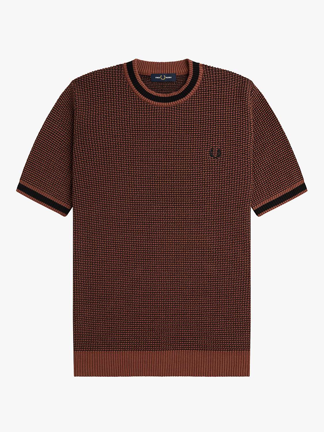 Buy Fred Perry Stripe Knitted Cotton T-Shirt, Whiskey Brown Online at johnlewis.com