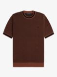 Fred Perry Stripe Knitted Cotton T-Shirt, Whiskey Brown, Whiskey Brown