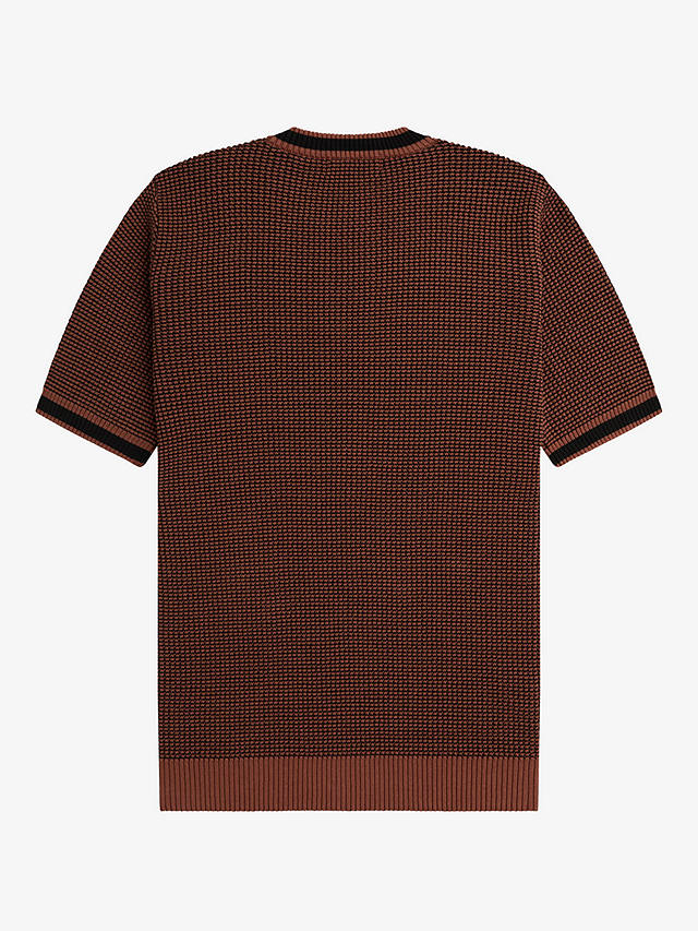 Fred Perry Stripe Knitted Cotton T-Shirt, Whiskey Brown