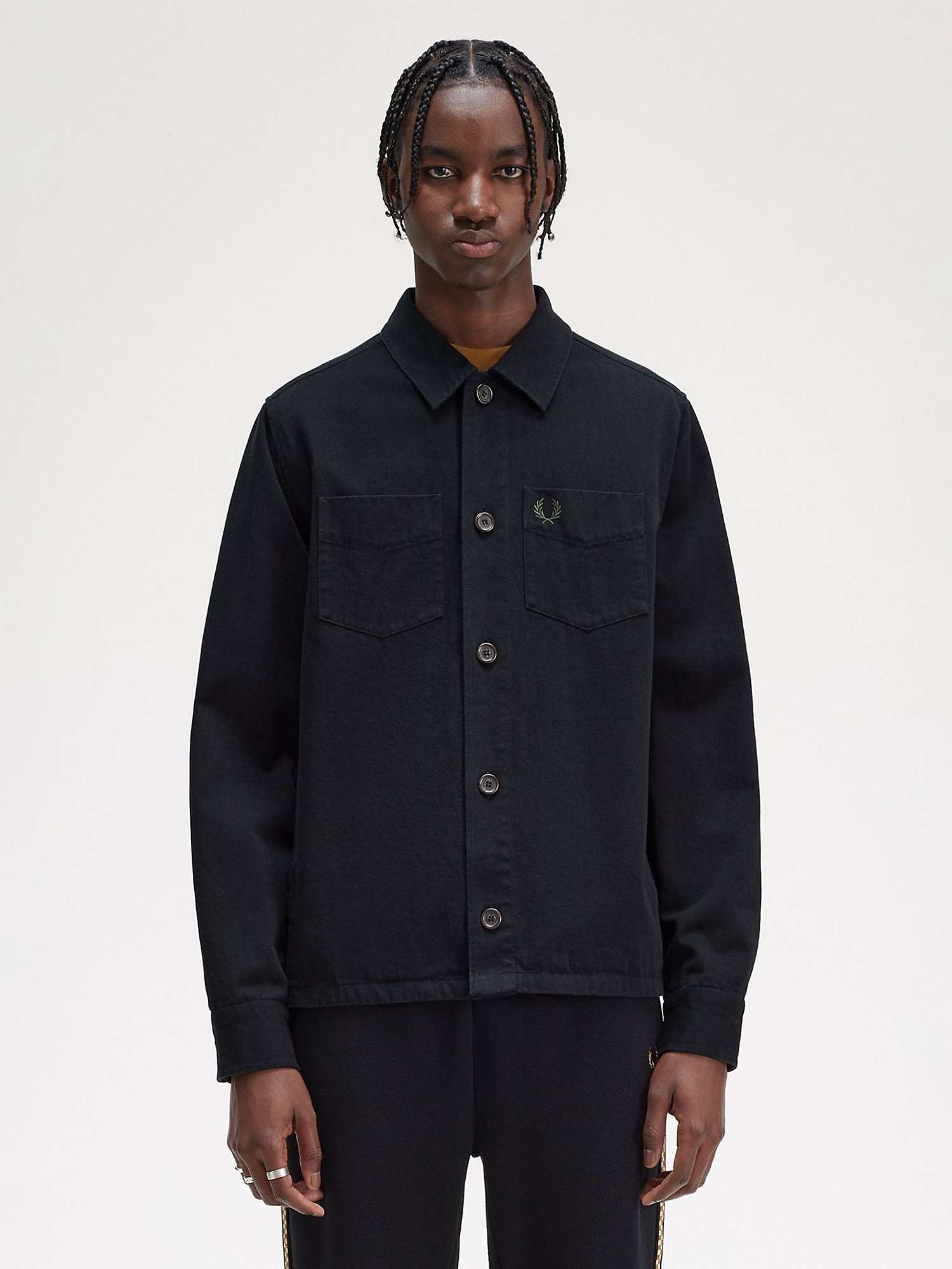 Fred Perry Twill Overshirt, Black at John Lewis & Partners