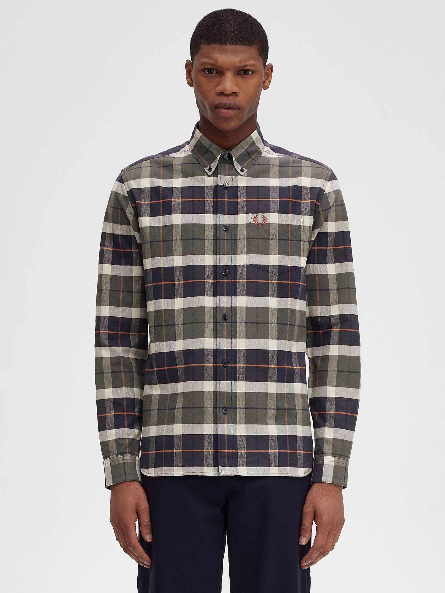 Buy Fred Perry Brush Tartan Check Oxford Shirt, Green/Multi Online at johnlewis.com