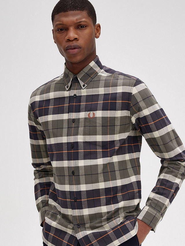 Fred Perry Brush Tartan Check Oxford Shirt, Green/Multi