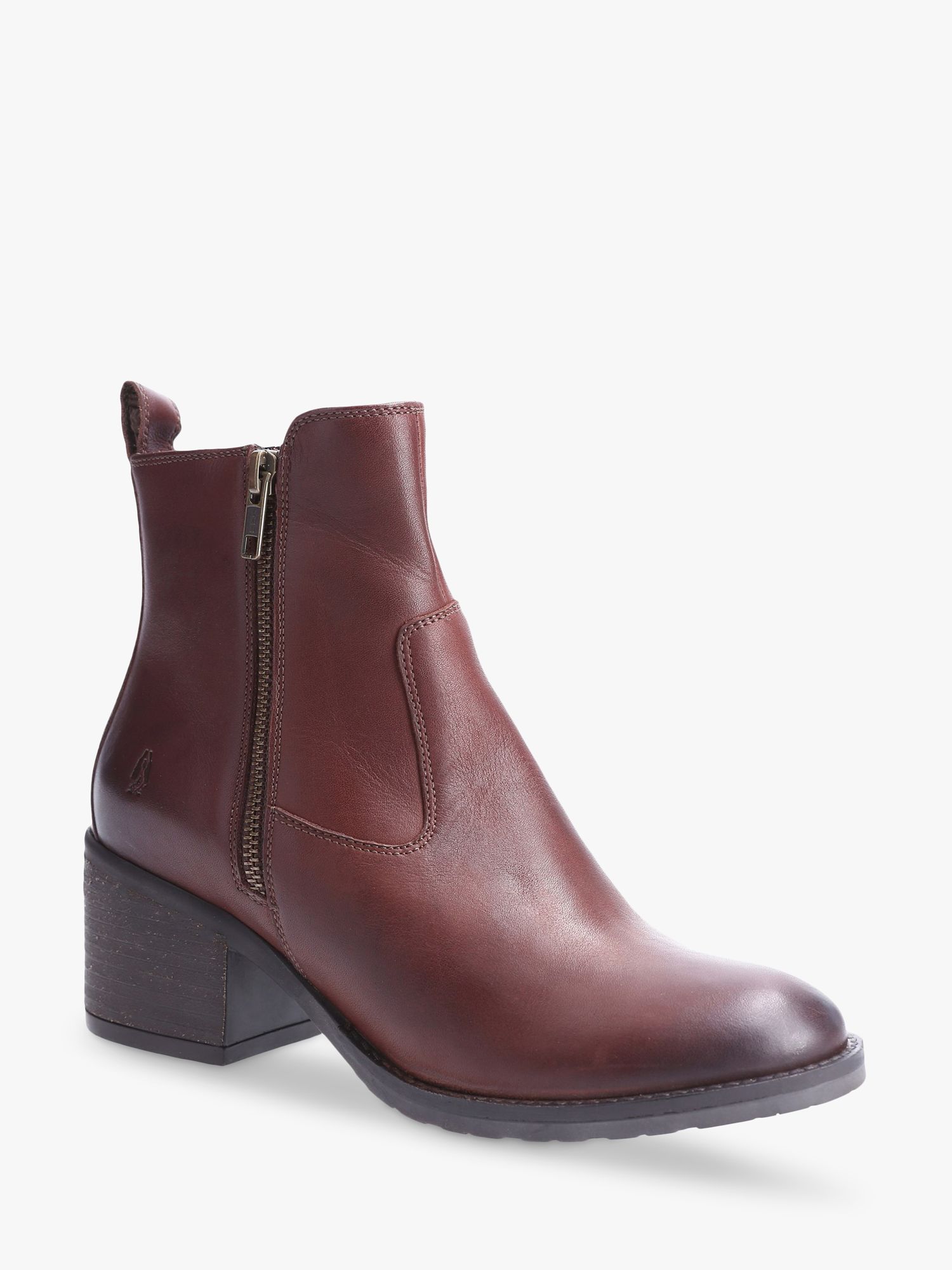 Hush Puppies Helena Leather Block Heel Ankle Boots, Brown at John Lewis ...