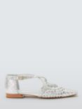 John Lewis Happie Leather Woven Cross Strap Pointed Flats, Silver, Silver Met Sheep