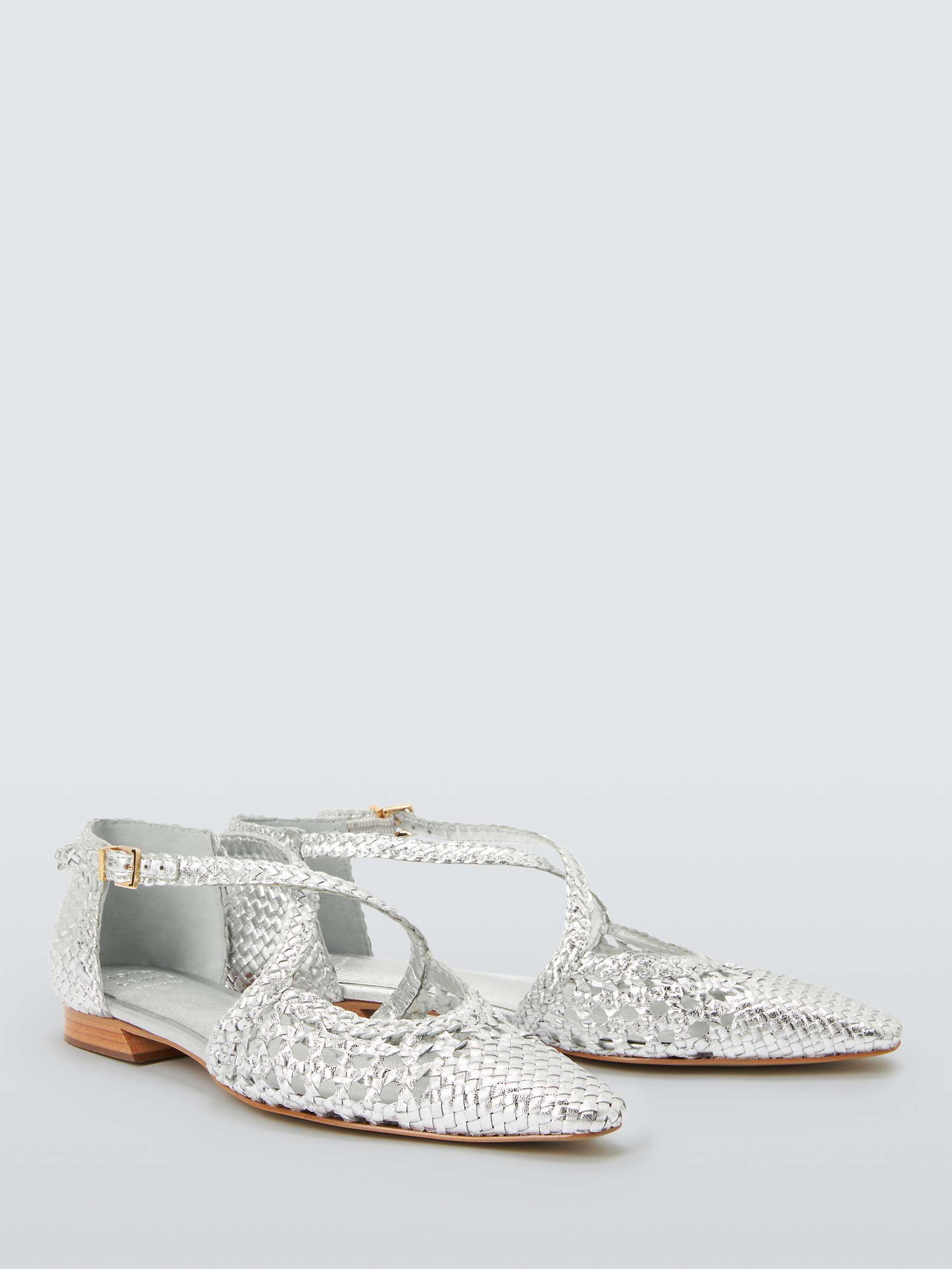 Buy John Lewis Happie Leather Woven Cross Strap Pointed Flats, Silver Online at johnlewis.com