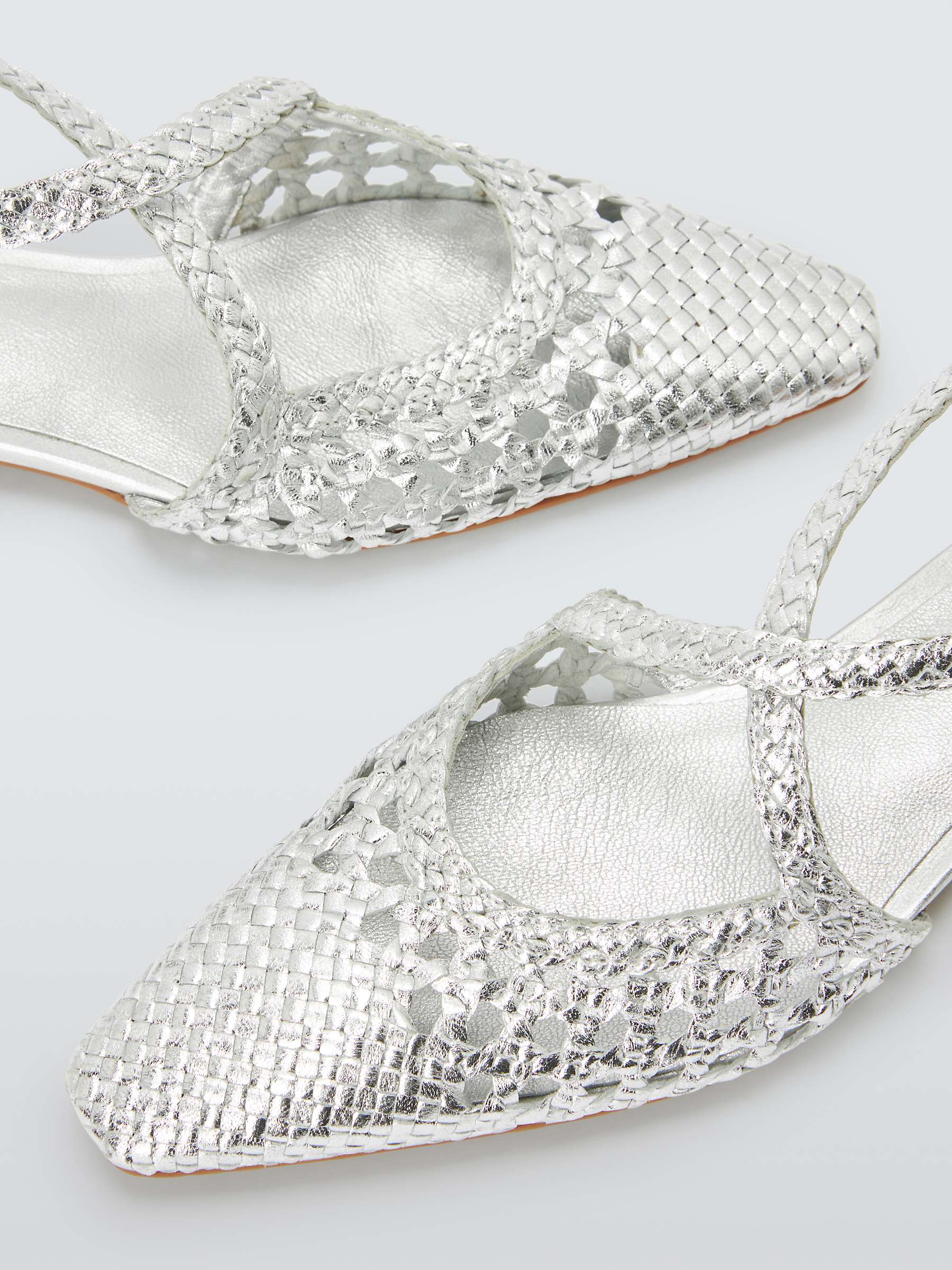 Buy John Lewis Happie Leather Woven Cross Strap Pointed Flats, Silver Online at johnlewis.com