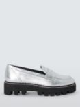 John Lewis ANYDAY Gryffin Leather Penny Loafers, Silver, Silver Cow Crust