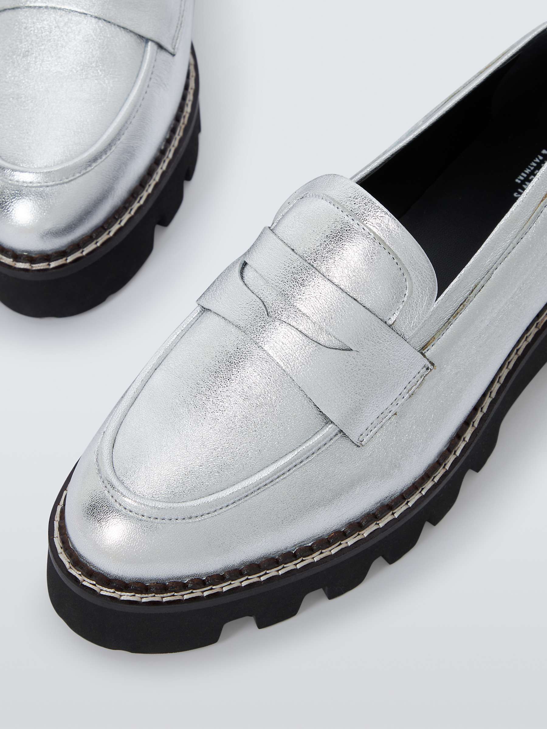Buy John Lewis ANYDAY Gryffin Leather Penny Loafers, Silver Online at johnlewis.com