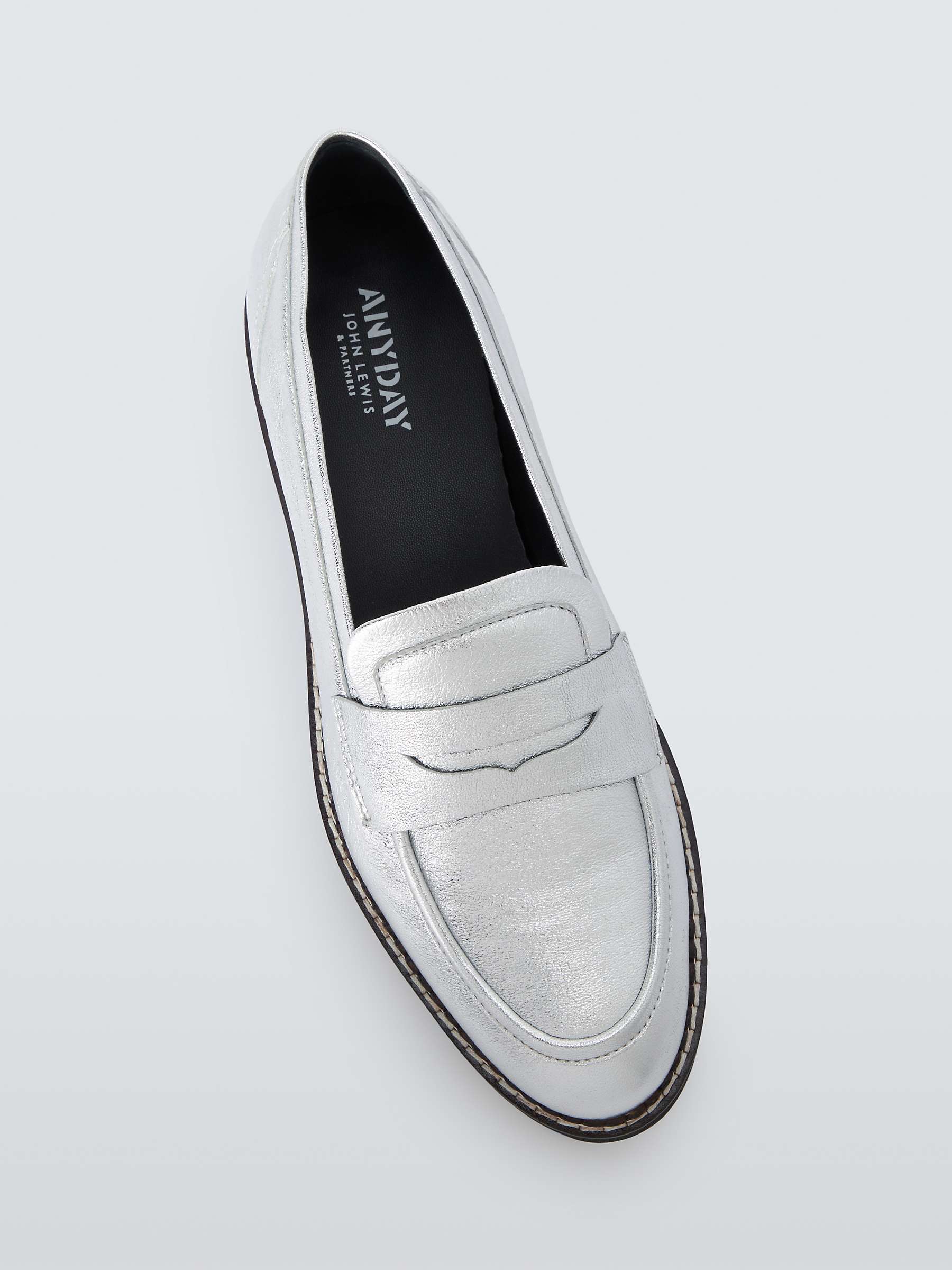 Buy John Lewis ANYDAY Gryffin Leather Penny Loafers, Silver Online at johnlewis.com