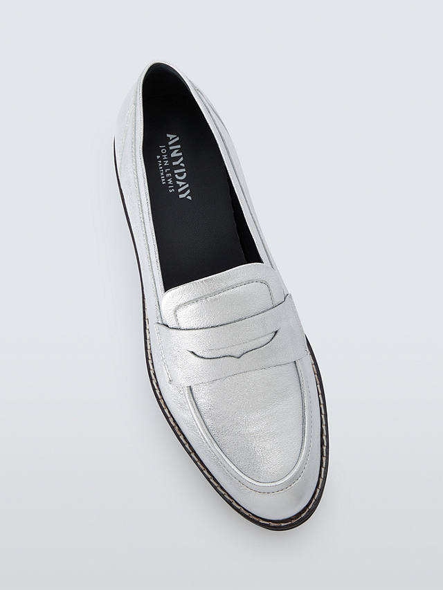 John Lewis ANYDAY Gryffin Leather Penny Loafers, Silver