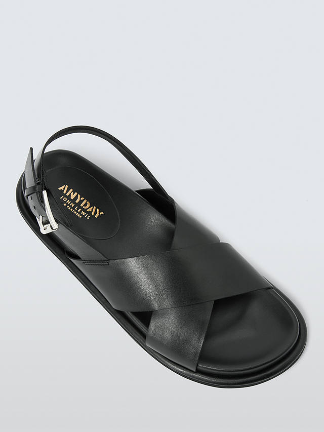 John Lewis ANYDAY Lorri Leather Slingback Padded Flatform Sandals, Black
