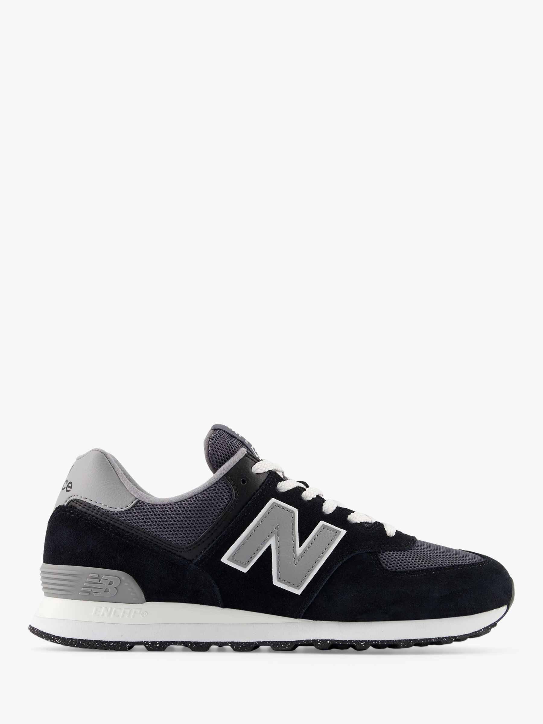 New Balance 574 Suede Trainers, Black/Grey at John Lewis & Partners
