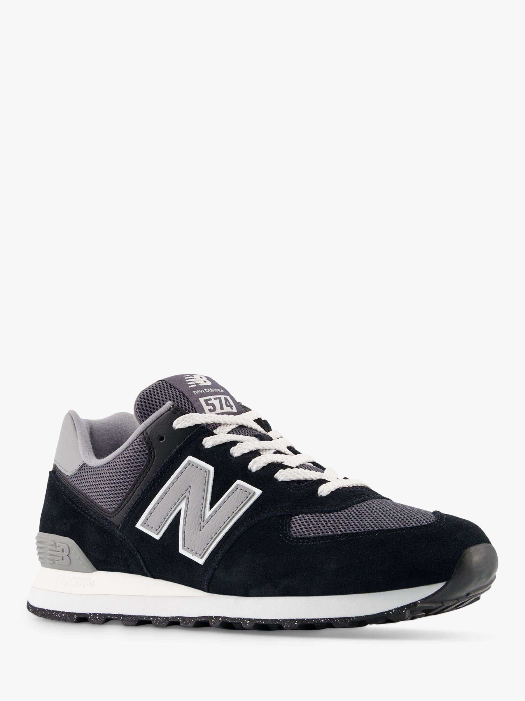 New Balance 574 Suede Trainers, Black Grey at John Lewis & Partners
