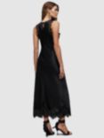 AllSaints Alula Lace Trim Silk Blend Midi Dress, Black