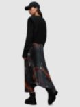 AllSaints Leia Moonage Plisse Midi Dress with Jumper, Black/Fire Red