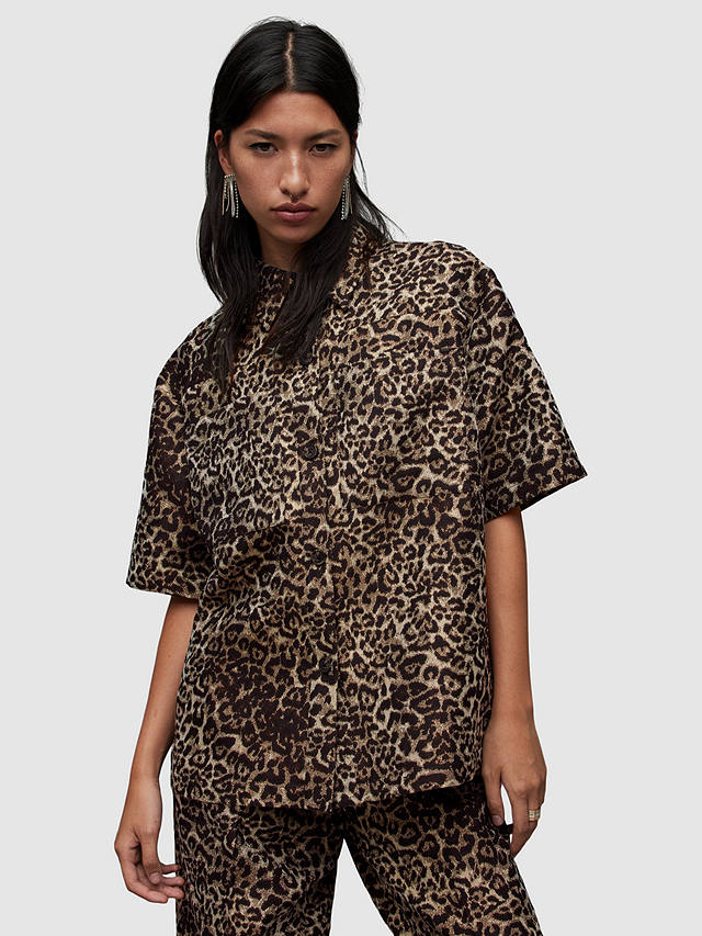 AllSaints Jemi Leppo Leopard Shirt, Gold/Multi at John Lewis & Partners